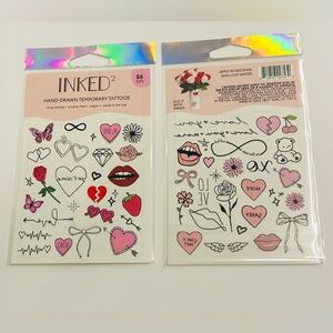 New 2 Packages Temporary Tattoos Inked Hand-drawn 4 Sheets 112 Tattoos Vegan USA